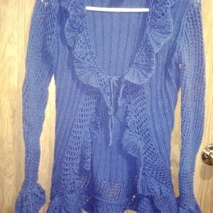 CUTE Navy Blue Ruffled down Navy Cardigan